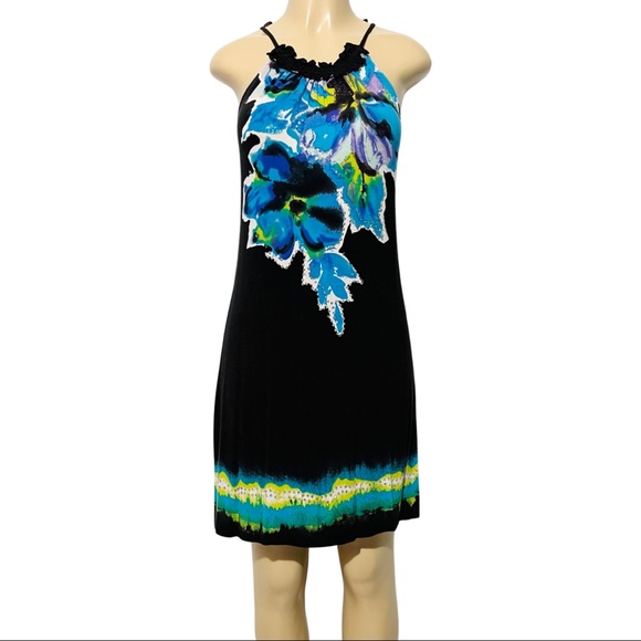 S Vintage INC International Concepts Floral Blue & Black Sequin Dress - Picture 4 of 14